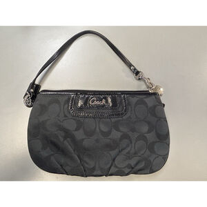 Coach Black Signature C Jacquard Ashley Wristlet Wallet, 9x5.5x1 Clutch Leather